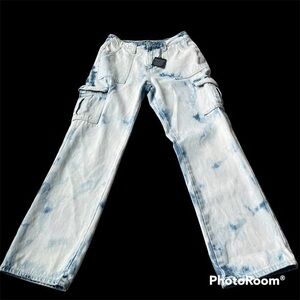 New simply society bleach washed baggy high rise cargo jeans